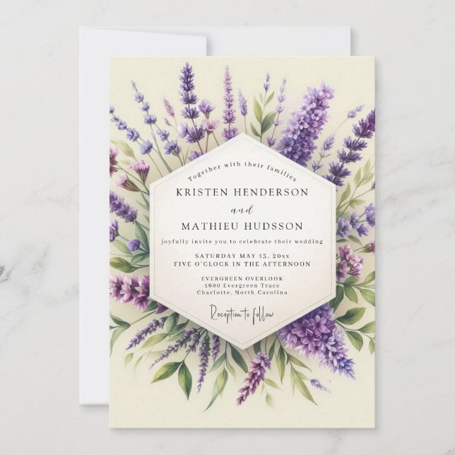 Convites Casamento com Flora Provençal de Lavanda (Frente)