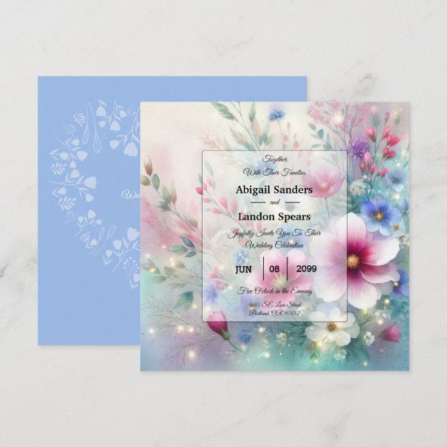 Convites Casamento com Flora Radiosa e Brilhante da Primave (Frente/Verso)