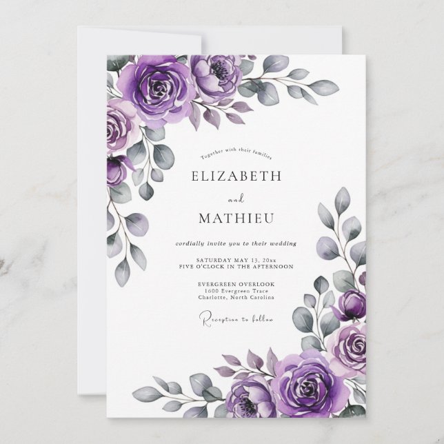 Convites Casamento com Florada Artística Lavanda (Frente)