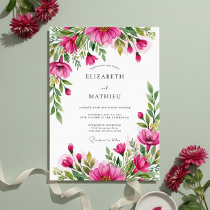 Convites Casamento com Florada Luxuriante de Fuchsia