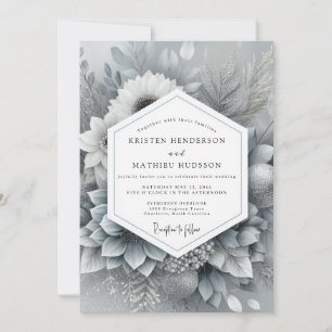 Convites Casamento com Florada Monocromática Prateada