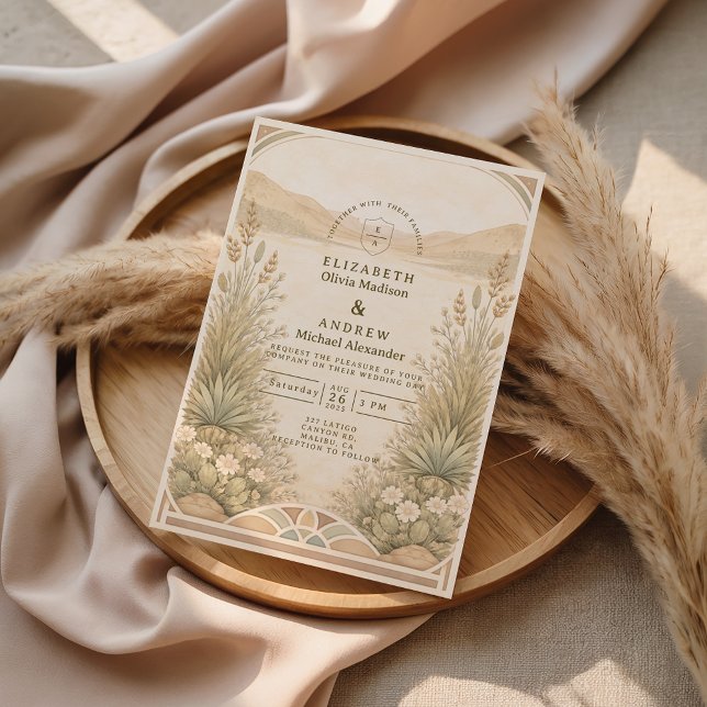 Convites Casamento com Florais Neutros e Suaves do Deserto (Criador carregado)