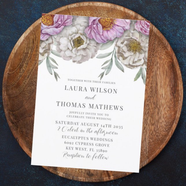 Convites Casamento com Floral Boho Rosa e Creme em Aquarela (Criador carregado)