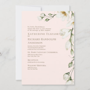 Convites Casamento com Floral Branco e Rosa Dourado