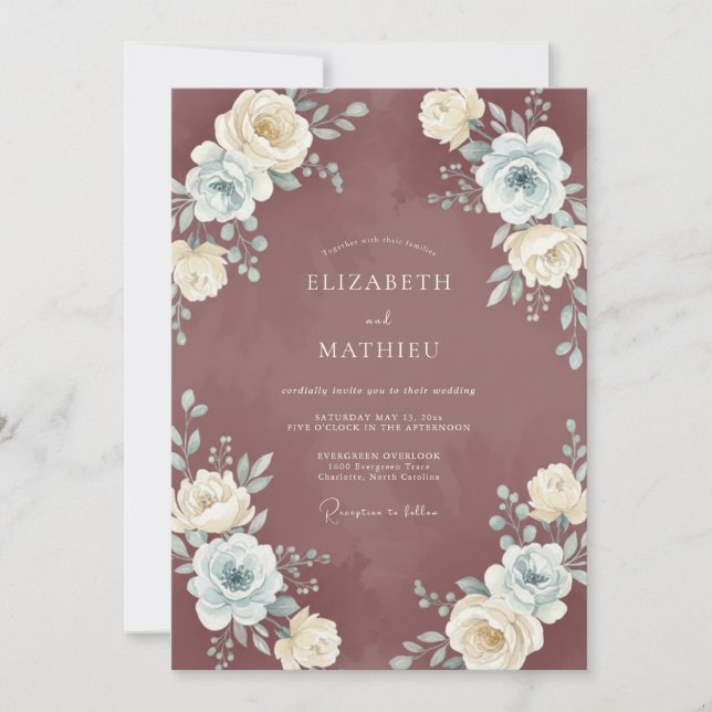 Convites Casamento com Floral Delicado e Florescimento em B (Frente)