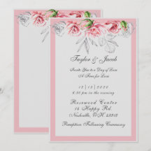 Casamento com Floral Elegante Rosa e Cinza em Letr
