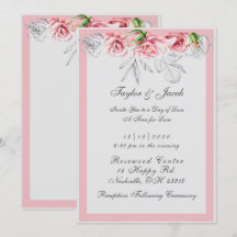 Casamento com Floral Elegante Rosa e Cinza em Letr
