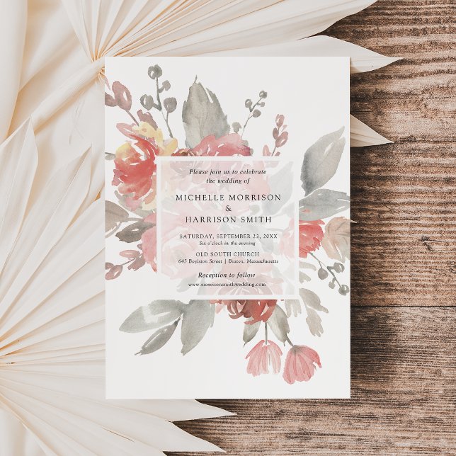 Convites Casamento com Floral em Rosa Bege Elegante em Aqua (Criador carregado)