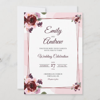 Convites Casamento com Floral Geométrico em Aquarela Borgon
