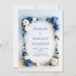 Convites Casamento com Floral Limite de Azul Pó Marfim