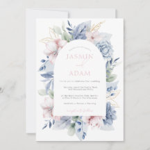 Casamento com Floral Monograma Azul Elegante e Emp