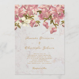 Convites Casamento com Floral Rosa e Orquídea Branca em Már