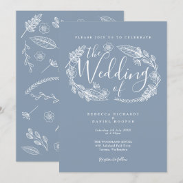 Convites Casamento com Floral Rústico Desenhado à Mão em Az
