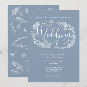 Convites Casamento com Floral Rústico Desenhado à Mão em Az