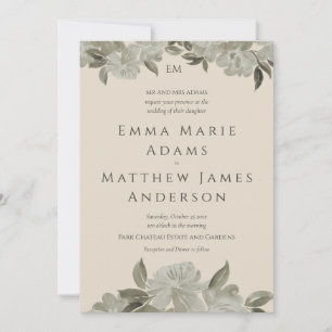 Convites Casamento com Floral Verde Escuro Caprichoso em Aq