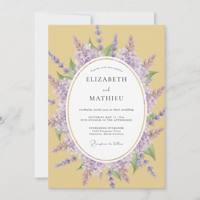 Convites Casamento com Floreio Artístico Lilás (Frente)