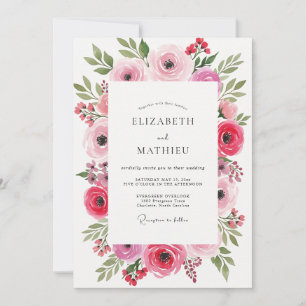 Convites Casamento com Floreio Artístico Rosa
