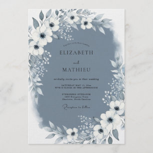 Convites Casamento com Floreio Painterly Azul Ardósia