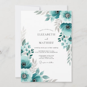 Convites Casamento com Floreio Pintado em Azul-verde