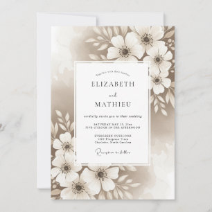 Convites Casamento com Flores Artísticas Bege