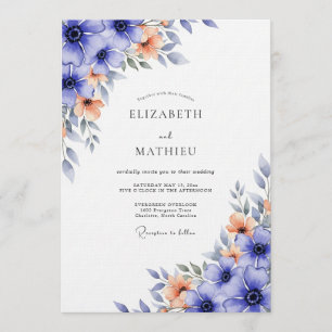 Convites Casamento com Flores Azuis Exuberantes