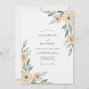Convites Casamento com Flores Beige Pintadas à Mão