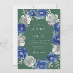 Convites Casamento com Flores Botânicas Azul Real