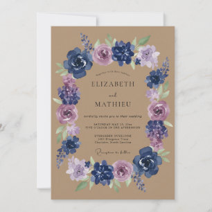 Convites Casamento com Flores Botânicas Lilás Navy