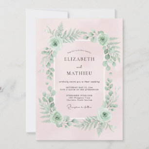 Convites Casamento com Flores Botânicas Rosa Pálido