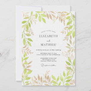 Convites Casamento com Flores Botânicas Verde Pálido