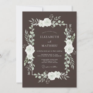 Convites Casamento com Flores Brancas Castanhas e Floreios