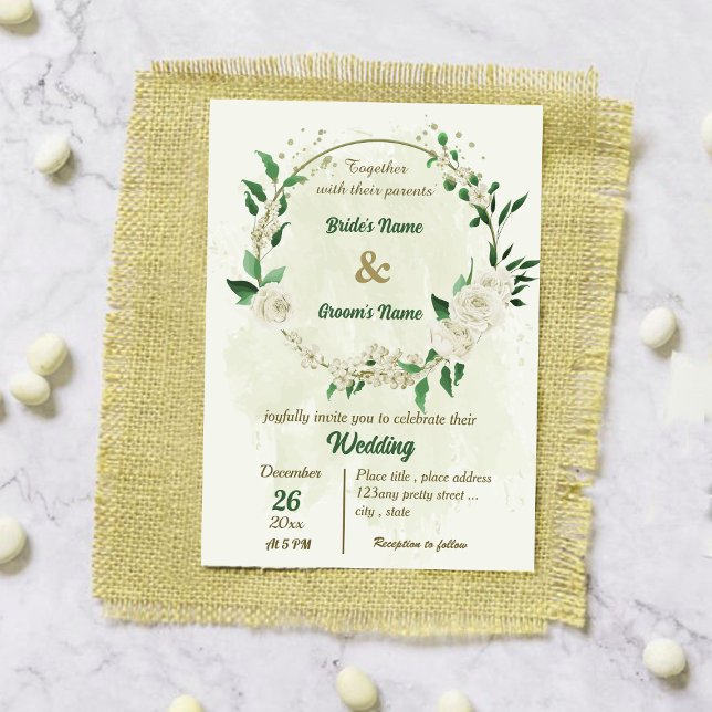 Convites Casamento com flores brancas de marfim (Criador carregado)