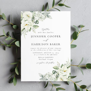 Convites Casamento com Flores Brancas Luxuriantes e Folhage