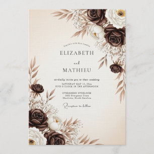 Convites Casamento com Flores Brown Etéreas
