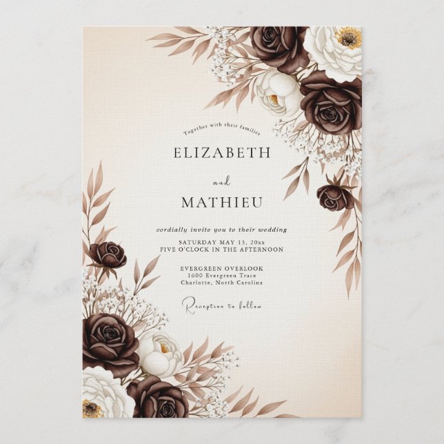 Convites Casamento com Flores Brown Etéreas (Frente)