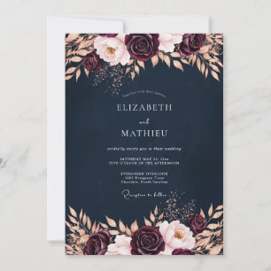 Convites Casamento com Flores Burgundy Exuberantes