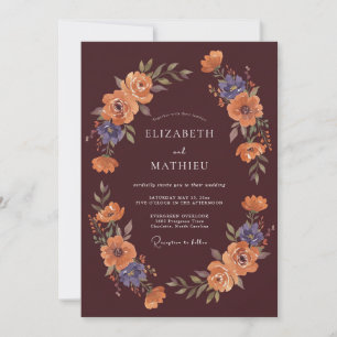 Convites Casamento com Flores Burgundy Outonais