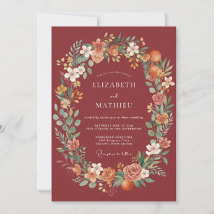 Convites Casamento com Flores Burgundy Pintadas