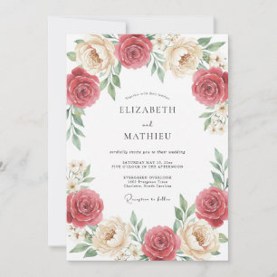 Convites Casamento com Flores Cor-de-Rosa Exuberantes