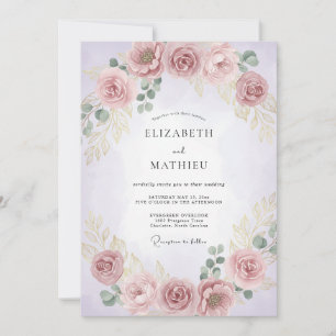 Convites Casamento com Flores Cor-de-Rosa Pálido em Abundân