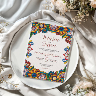 Convites Casamento com Flores de Arte Folclórica Coloridas