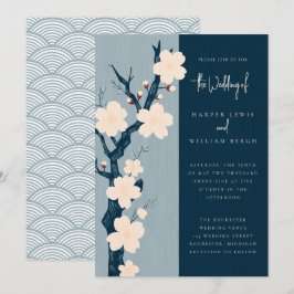 Convites Casamento com flores de cereja azul japonesa