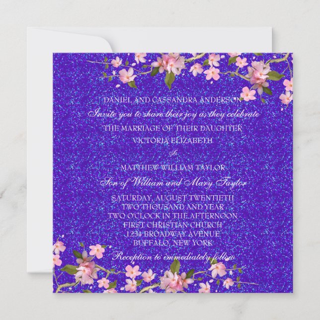 Convites Casamento com Flores de Cerejeira Japonesa Rosa (Frente)
