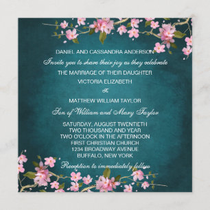 Convites Casamento com Flores de Cerejeira Japonesa Rosa Ja