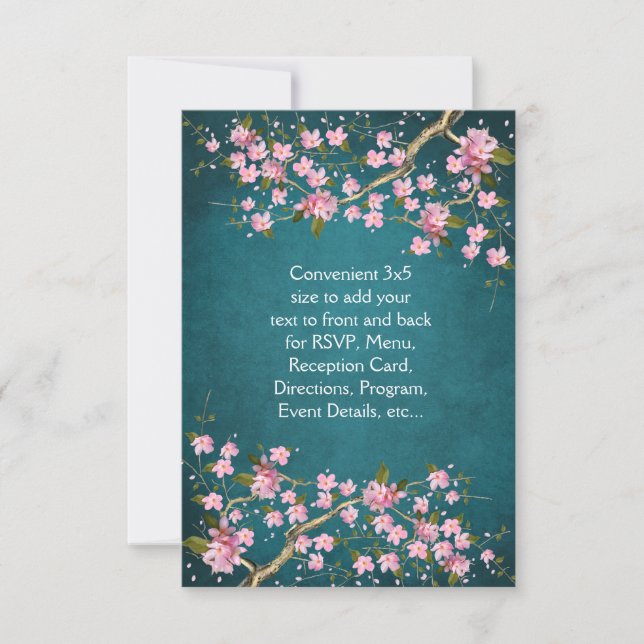 Convites Casamento com Flores de Cerejeira Japonesa Rosa Ja (Frente)
