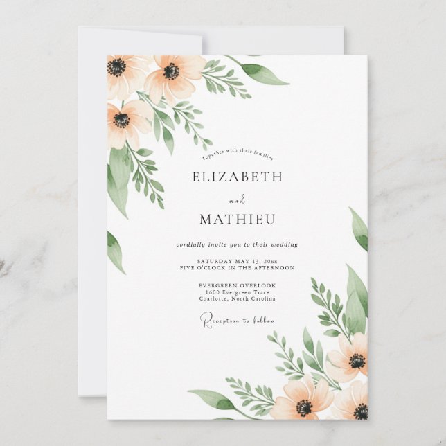Convites Casamento com Flores de Cerejeira Pintadas (Frente)