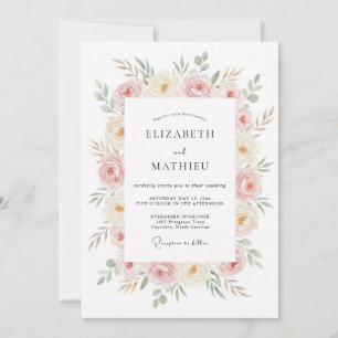 Convites Casamento com Flores de Champagne Rosadas