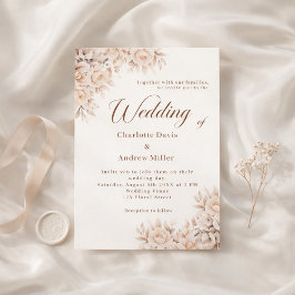 Convites Casamento com flores de creme bege