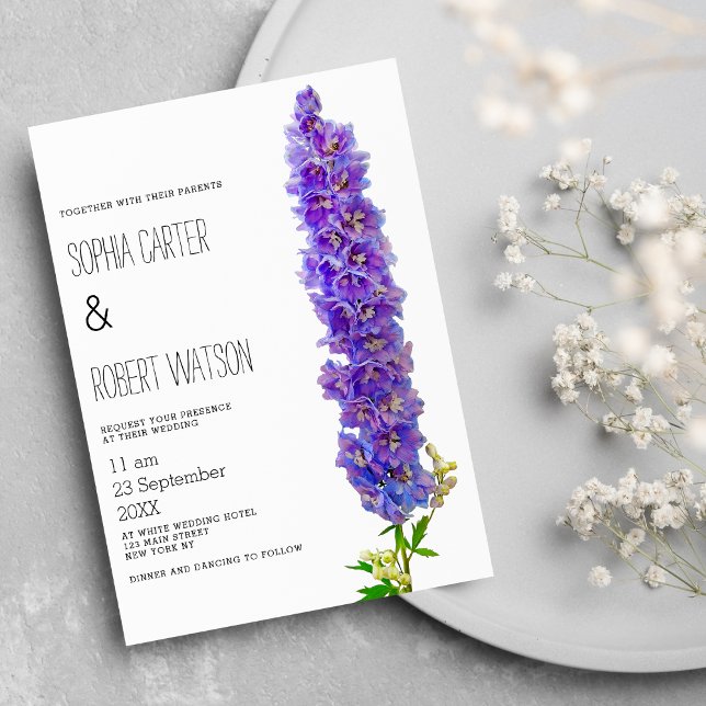Convites Casamento com flores de delfinium roxas de lavanda (Country lavender purple delphinium flower wedding )