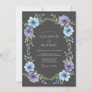 Convites Casamento com Flores de Lavanda Azul e Floreio